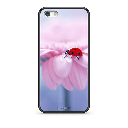 iPhone 5/5s/SE Ladybug Flower θήκη από τη Smartfits με σχέδιο στο πίσω μέρος και μαύρο περίβλημα | Smartphone case with colorful back and black bezels by Smartfits