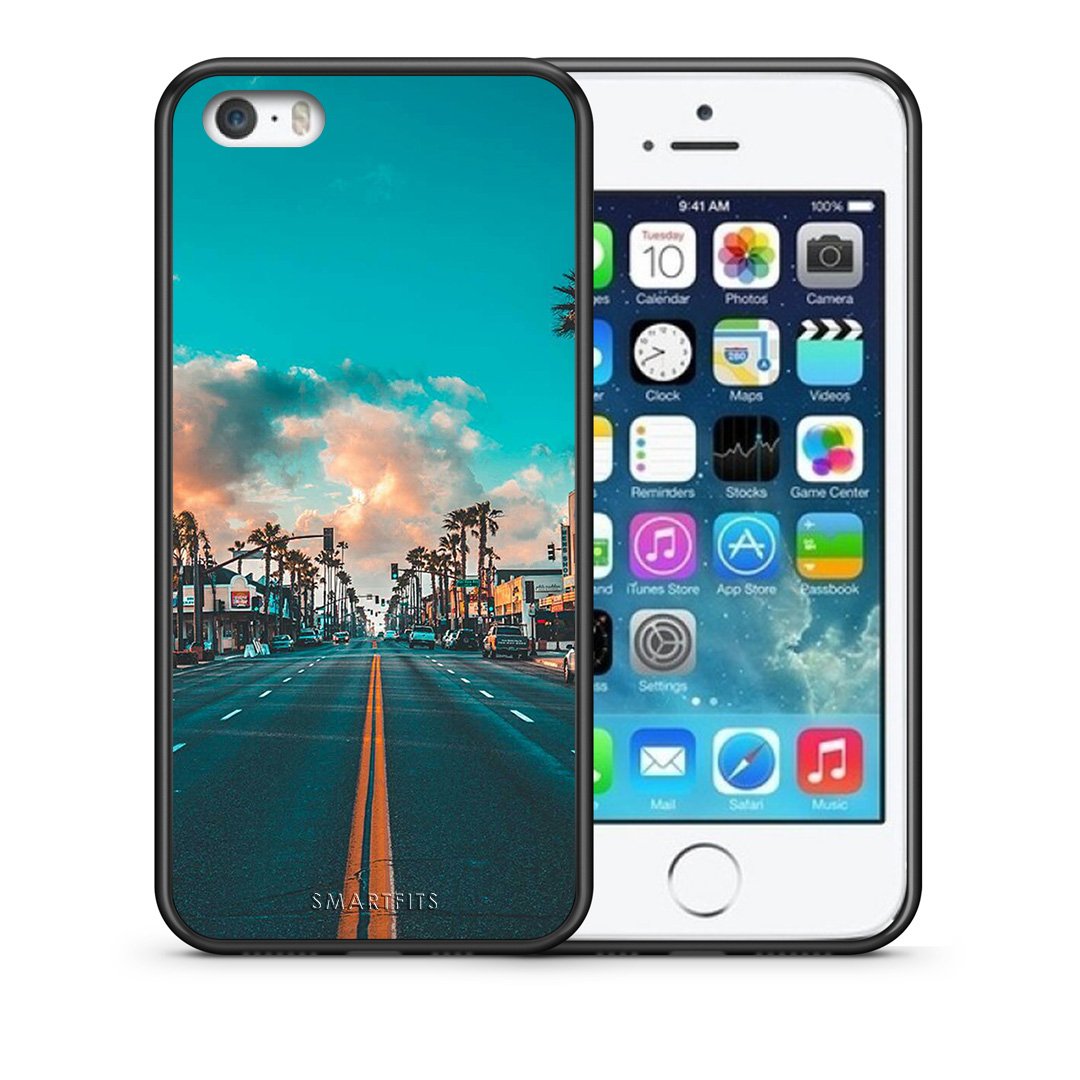 Θήκη iPhone 5/5s/SE City Landscape από τη Smartfits με σχέδιο στο πίσω μέρος και μαύρο περίβλημα | iPhone 5/5s/SE City Landscape case with colorful back and black bezels