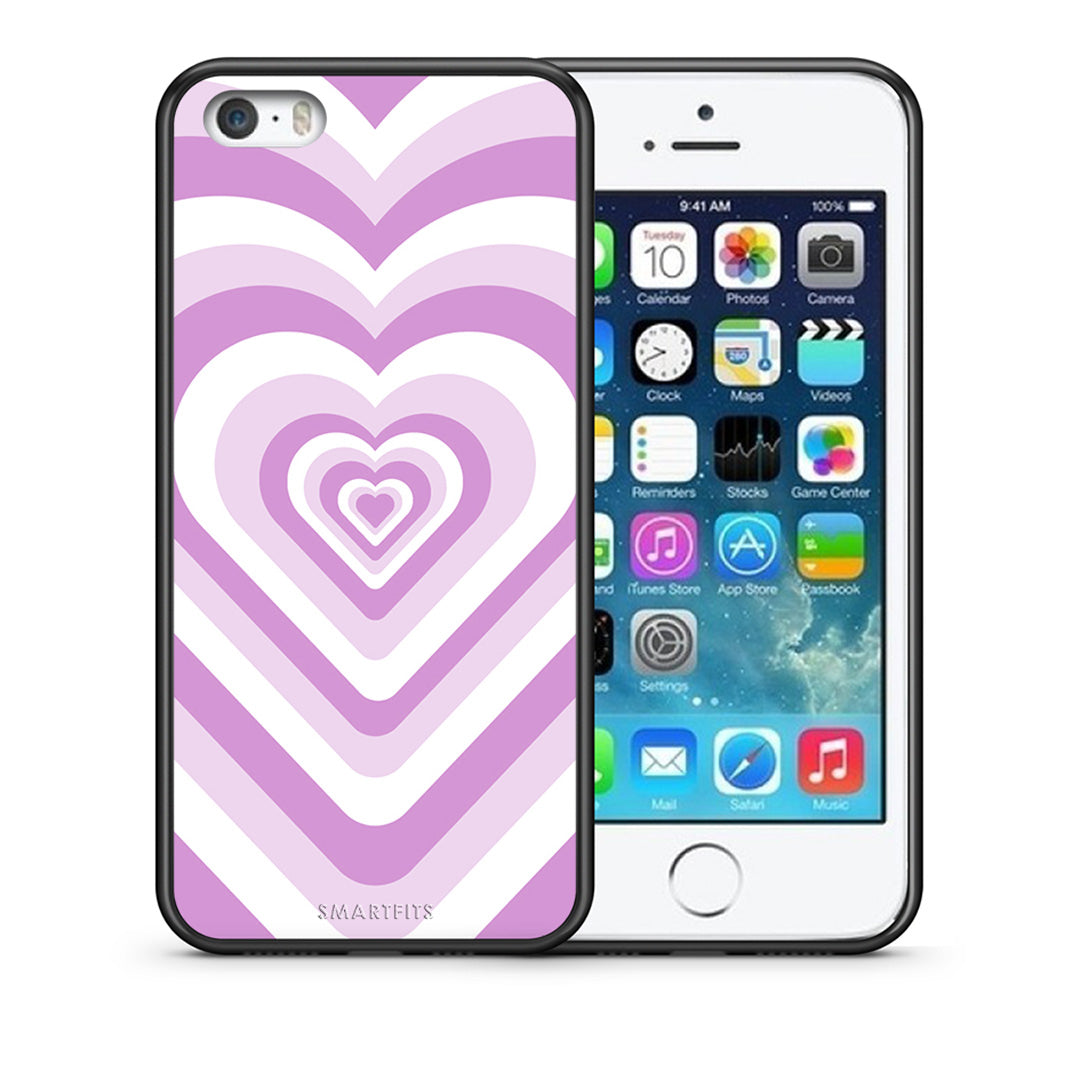 Θήκη iPhone 5/5s/SE Lilac Hearts από τη Smartfits με σχέδιο στο πίσω μέρος και μαύρο περίβλημα | iPhone 5/5s/SE Lilac Hearts case with colorful back and black bezels