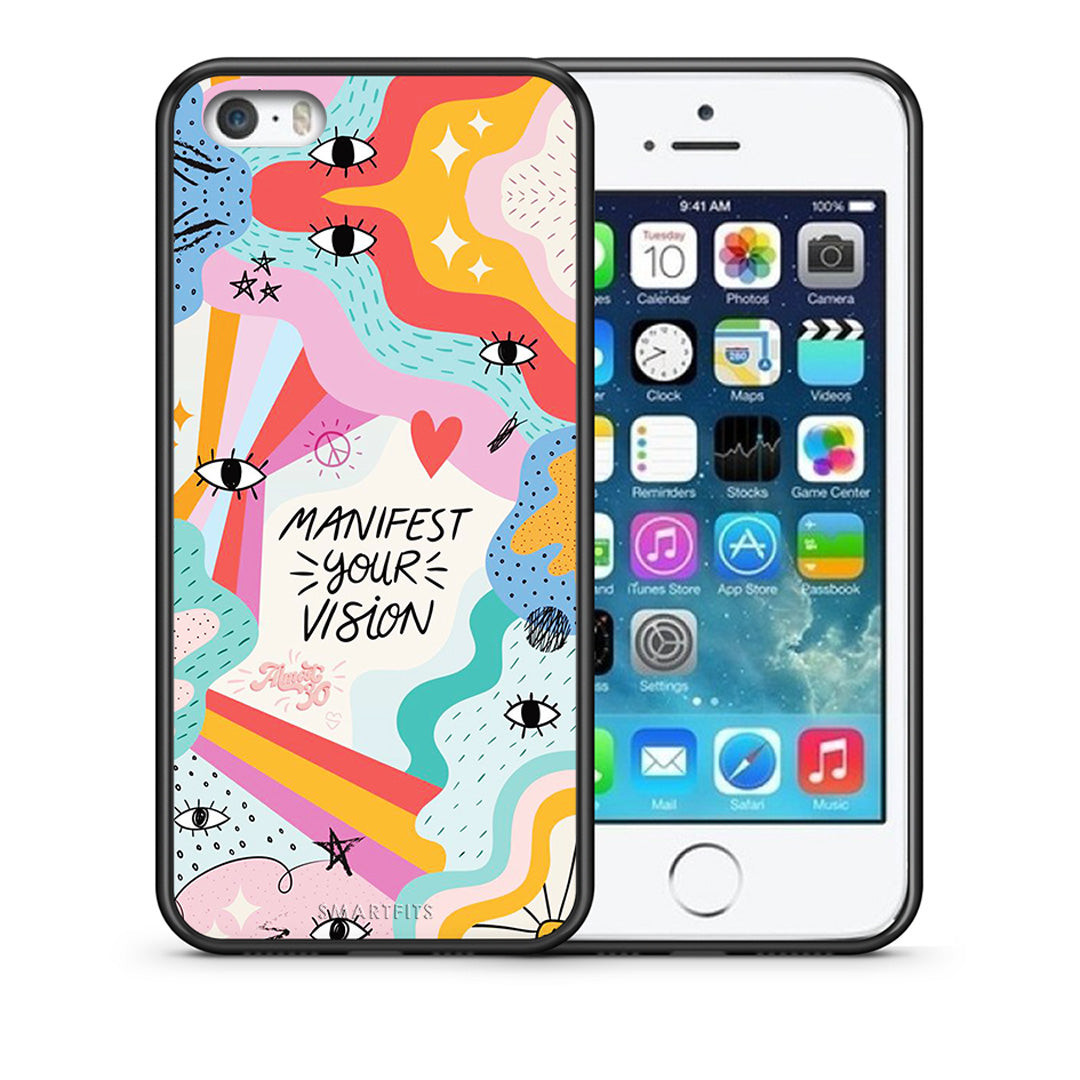 Θήκη iPhone 5/5s/SE Manifest Your Vision από τη Smartfits με σχέδιο στο πίσω μέρος και μαύρο περίβλημα | iPhone 5/5s/SE Manifest Your Vision case with colorful back and black bezels