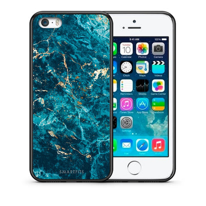 Θήκη iPhone 5/5s/SE Marble Blue από τη Smartfits με σχέδιο στο πίσω μέρος και μαύρο περίβλημα | iPhone 5/5s/SE Marble Blue case with colorful back and black bezels