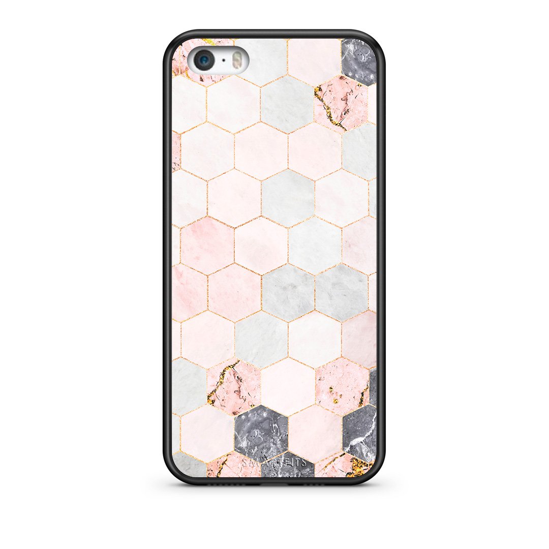 4 - iPhone 5/5s/SE Hexagon Pink Marble case, cover, bumper