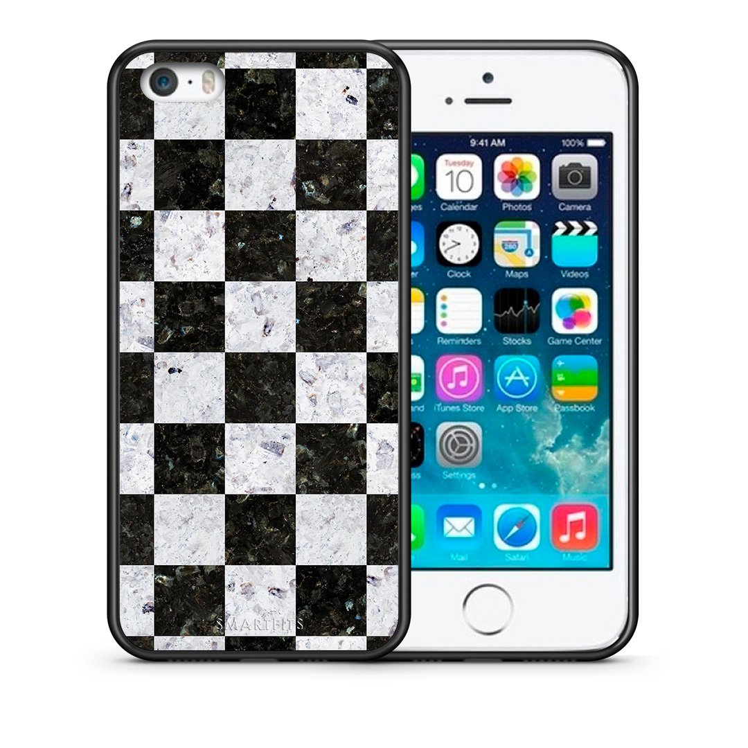 Θήκη iPhone 5/5s/SE Square Geometric Marble από τη Smartfits με σχέδιο στο πίσω μέρος και μαύρο περίβλημα | iPhone 5/5s/SE Square Geometric Marble case with colorful back and black bezels