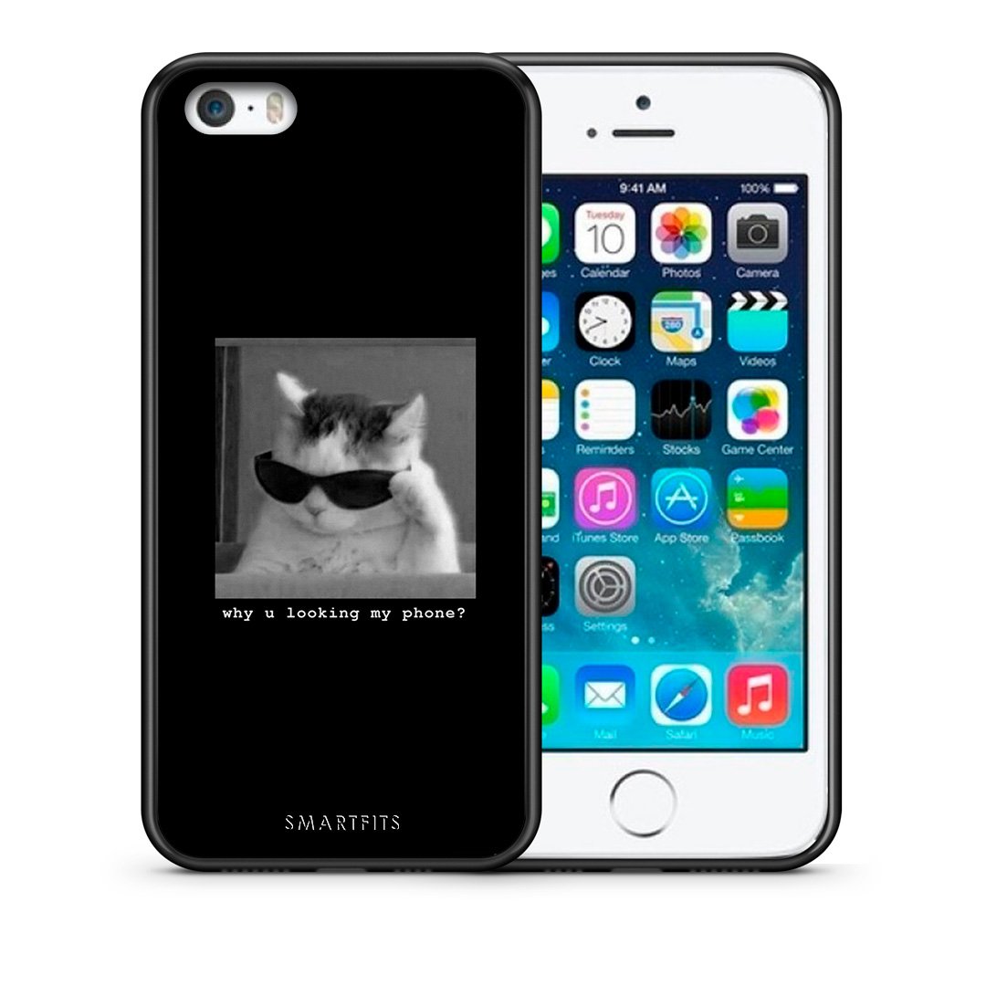 Θήκη iPhone 5/5s/SE Meme Cat από τη Smartfits με σχέδιο στο πίσω μέρος και μαύρο περίβλημα | iPhone 5/5s/SE Meme Cat case with colorful back and black bezels