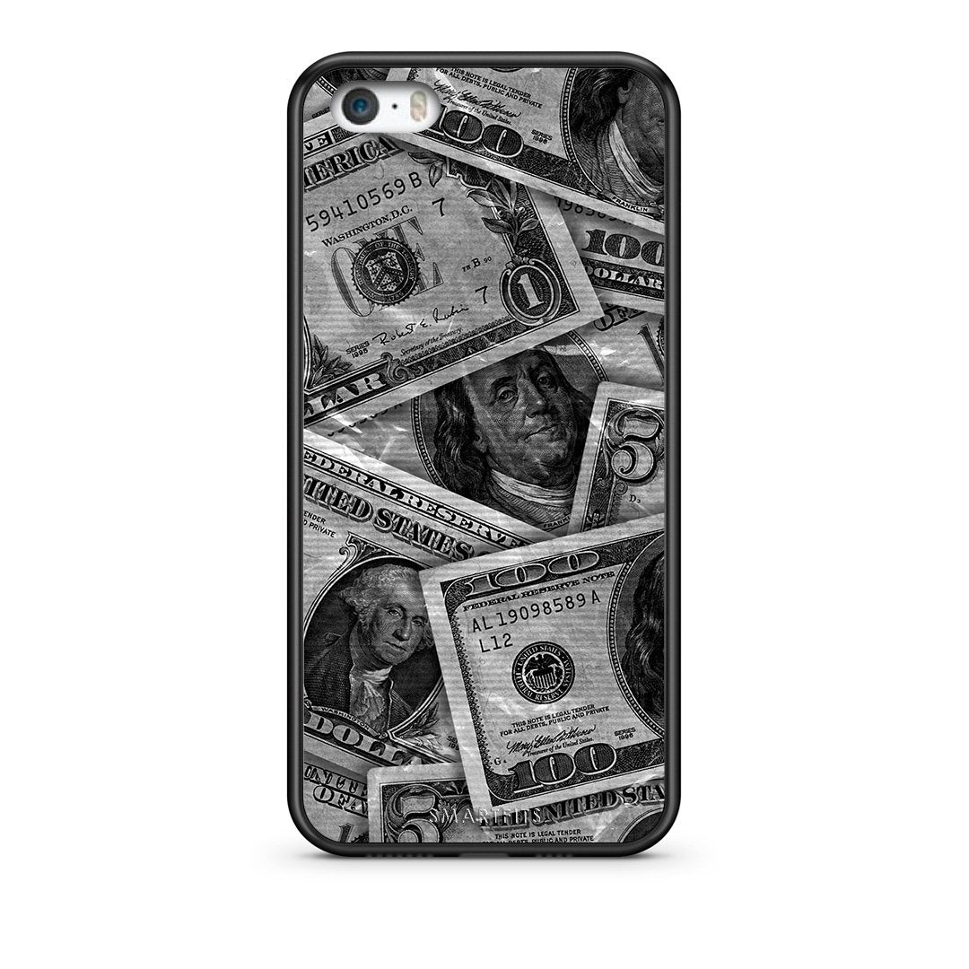 iPhone 5/5s/SE Money Dollars θήκη από τη Smartfits με σχέδιο στο πίσω μέρος και μαύρο περίβλημα | Smartphone case with colorful back and black bezels by Smartfits