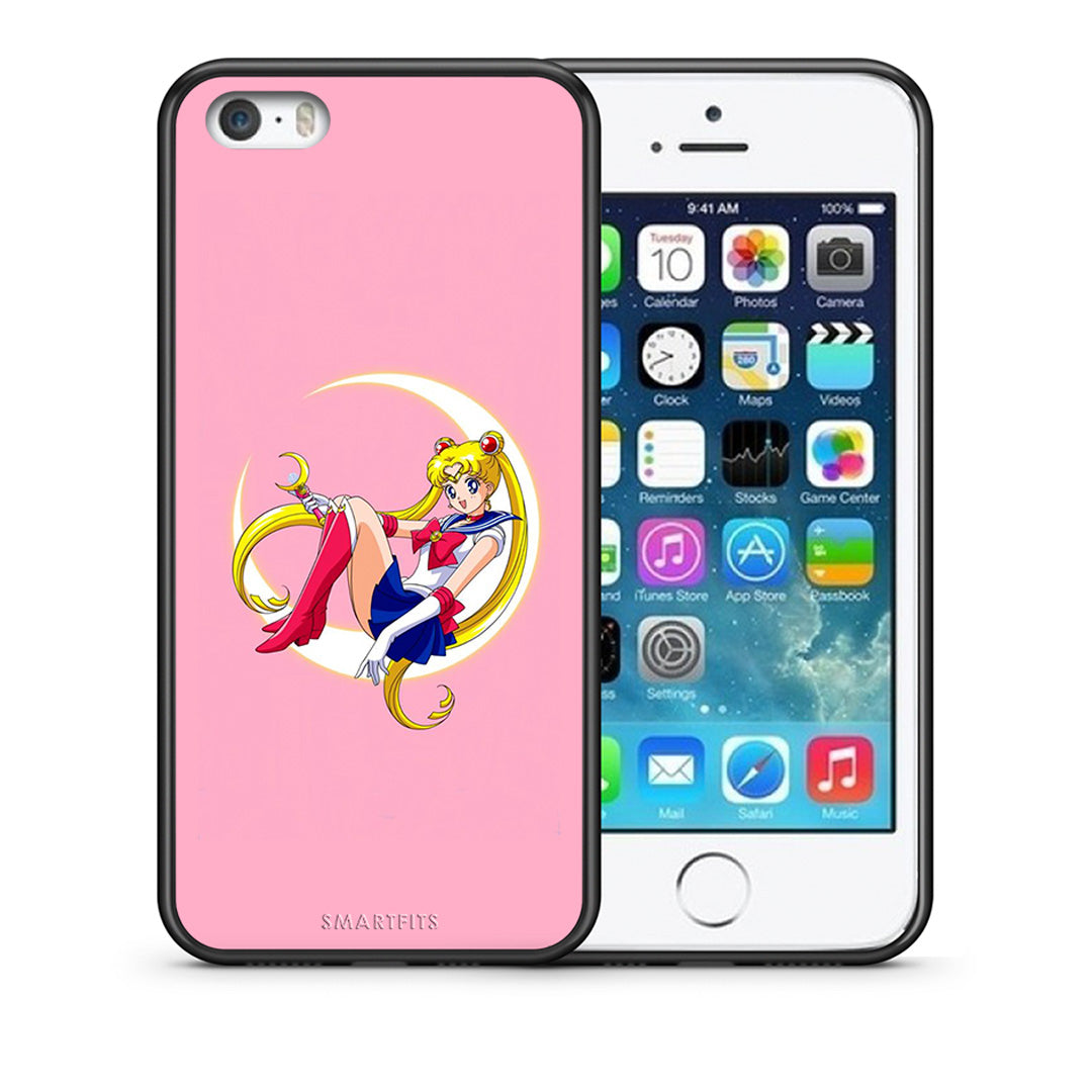 Θήκη iPhone 5/5s/SE Moon Girl από τη Smartfits με σχέδιο στο πίσω μέρος και μαύρο περίβλημα | iPhone 5/5s/SE Moon Girl case with colorful back and black bezels