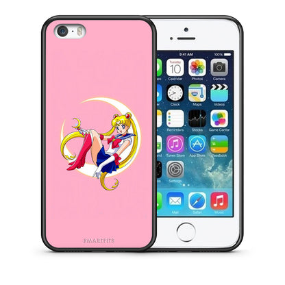 Θήκη iPhone 5/5s/SE Moon Girl από τη Smartfits με σχέδιο στο πίσω μέρος και μαύρο περίβλημα | iPhone 5/5s/SE Moon Girl case with colorful back and black bezels