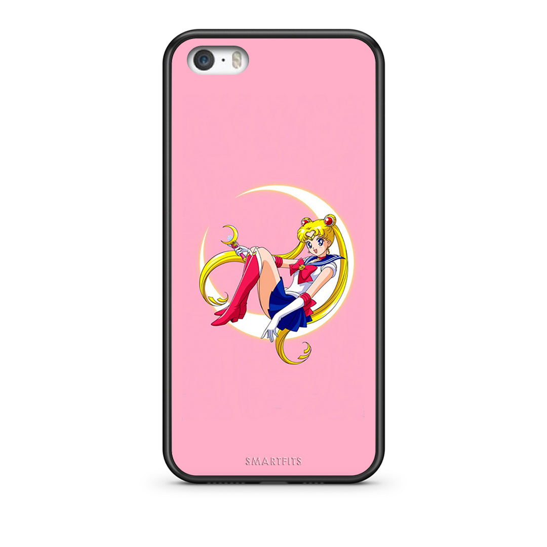iPhone 5/5s/SE Moon Girl θήκη από τη Smartfits με σχέδιο στο πίσω μέρος και μαύρο περίβλημα | Smartphone case with colorful back and black bezels by Smartfits