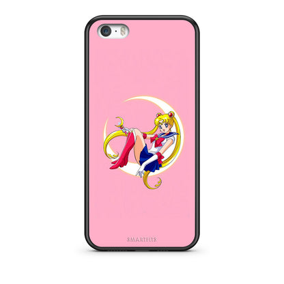 iPhone 5/5s/SE Moon Girl θήκη από τη Smartfits με σχέδιο στο πίσω μέρος και μαύρο περίβλημα | Smartphone case with colorful back and black bezels by Smartfits