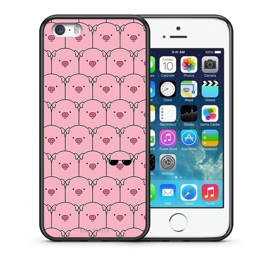 Θήκη iPhone 5/5s/SE Pig Glasses από τη Smartfits με σχέδιο στο πίσω μέρος και μαύρο περίβλημα | iPhone 5/5s/SE Pig Glasses case with colorful back and black bezels
