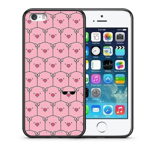 Θήκη iPhone 5/5s/SE Pig Glasses από τη Smartfits με σχέδιο στο πίσω μέρος και μαύρο περίβλημα | iPhone 5/5s/SE Pig Glasses case with colorful back and black bezels