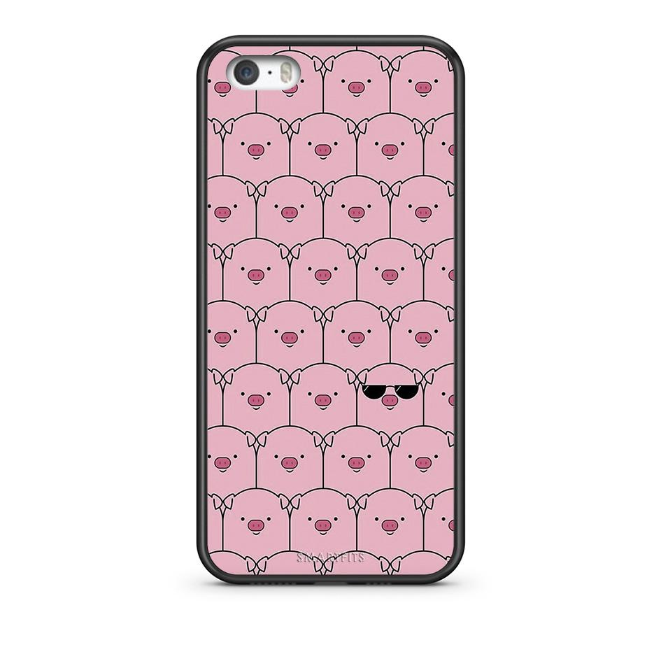 iPhone 5/5s/SE Pig Glasses θήκη από τη Smartfits με σχέδιο στο πίσω μέρος και μαύρο περίβλημα | Smartphone case with colorful back and black bezels by Smartfits