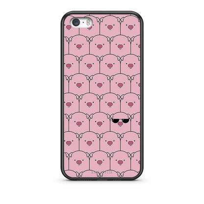 iPhone 5/5s/SE Pig Glasses θήκη από τη Smartfits με σχέδιο στο πίσω μέρος και μαύρο περίβλημα | Smartphone case with colorful back and black bezels by Smartfits