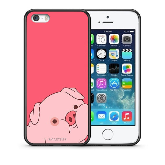 Θήκη Αγίου Βαλεντίνου iPhone 5 / 5s / SE Pig Love 1 από τη Smartfits με σχέδιο στο πίσω μέρος και μαύρο περίβλημα | iPhone 5 / 5s / SE Pig Love 1 case with colorful back and black bezels