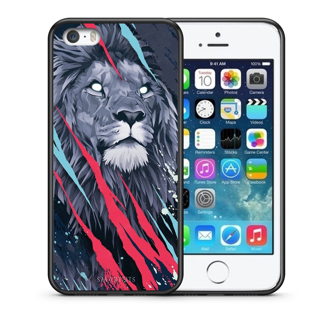 Θήκη iPhone 5/5s/SE Lion Designer PopArt από τη Smartfits με σχέδιο στο πίσω μέρος και μαύρο περίβλημα | iPhone 5/5s/SE Lion Designer PopArt case with colorful back and black bezels