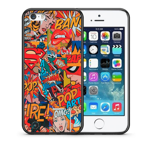Θήκη iPhone 5/5s/SE PopArt OMG από τη Smartfits με σχέδιο στο πίσω μέρος και μαύρο περίβλημα | iPhone 5/5s/SE PopArt OMG case with colorful back and black bezels