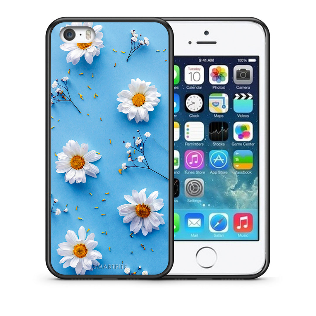 Θήκη iPhone 5/5s/SE Real Daisies από τη Smartfits με σχέδιο στο πίσω μέρος και μαύρο περίβλημα | iPhone 5/5s/SE Real Daisies case with colorful back and black bezels