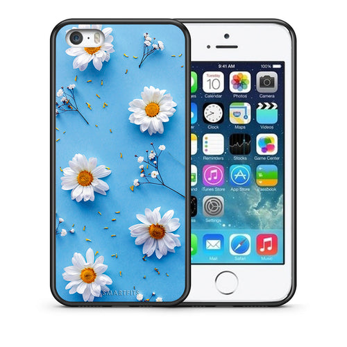 Θήκη iPhone 5/5s/SE Real Daisies από τη Smartfits με σχέδιο στο πίσω μέρος και μαύρο περίβλημα | iPhone 5/5s/SE Real Daisies case with colorful back and black bezels