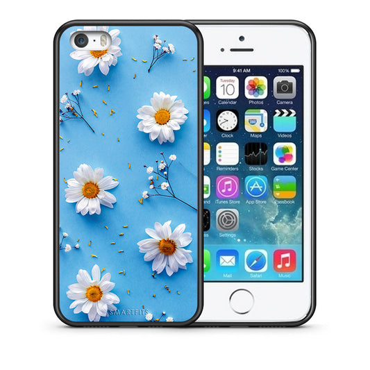 Θήκη iPhone 5/5s/SE Real Daisies από τη Smartfits με σχέδιο στο πίσω μέρος και μαύρο περίβλημα | iPhone 5/5s/SE Real Daisies case with colorful back and black bezels