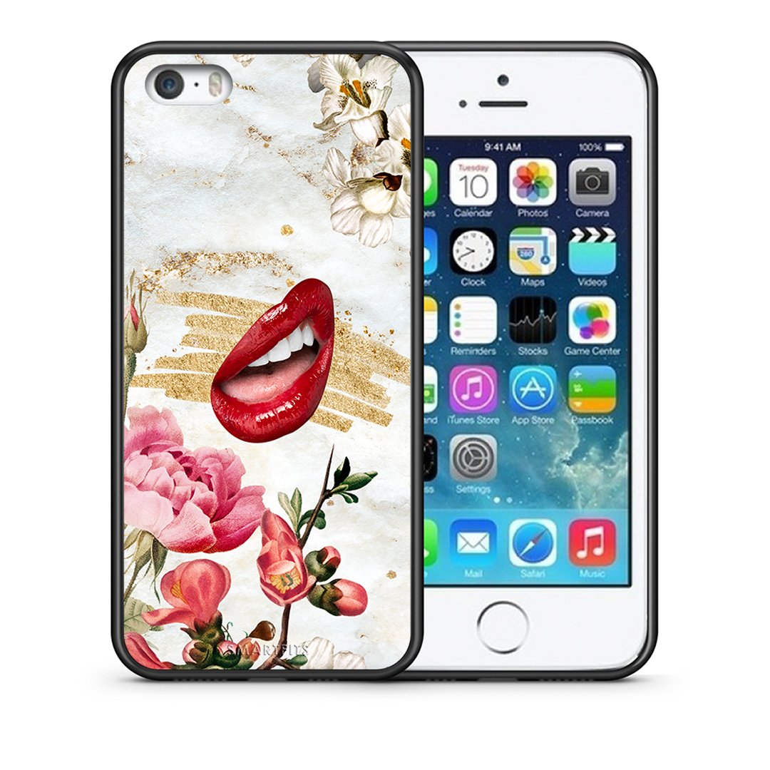 Θήκη iPhone 5/5s/SE Red Lips από τη Smartfits με σχέδιο στο πίσω μέρος και μαύρο περίβλημα | iPhone 5/5s/SE Red Lips case with colorful back and black bezels