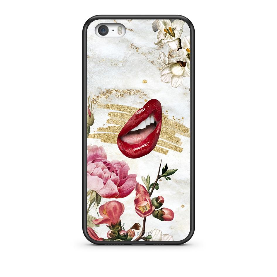 iPhone 5/5s/SE Red Lips θήκη από τη Smartfits με σχέδιο στο πίσω μέρος και μαύρο περίβλημα | Smartphone case with colorful back and black bezels by Smartfits