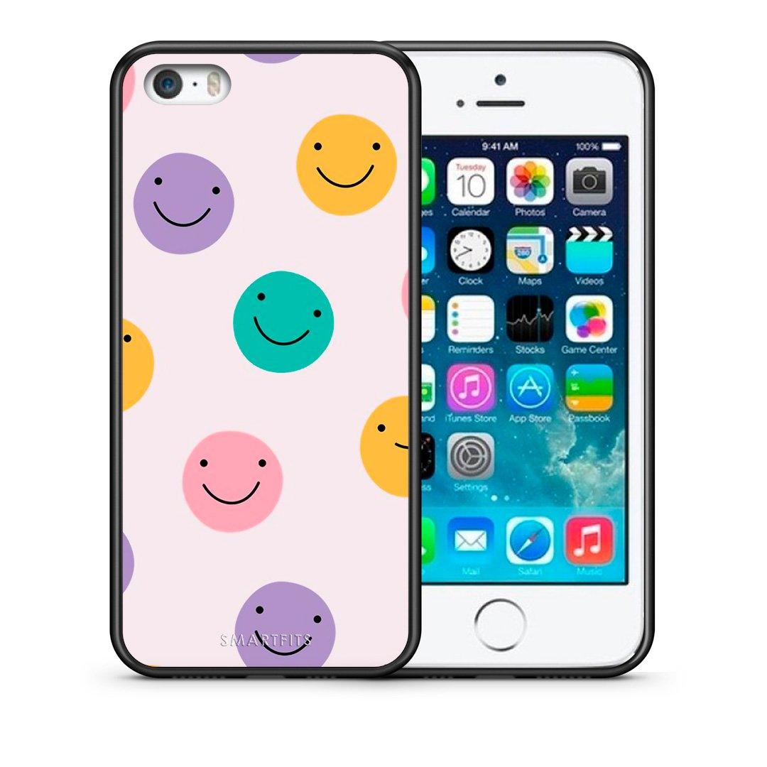 Θήκη iPhone 5/5s/SE Smiley Faces από τη Smartfits με σχέδιο στο πίσω μέρος και μαύρο περίβλημα | iPhone 5/5s/SE Smiley Faces case with colorful back and black bezels