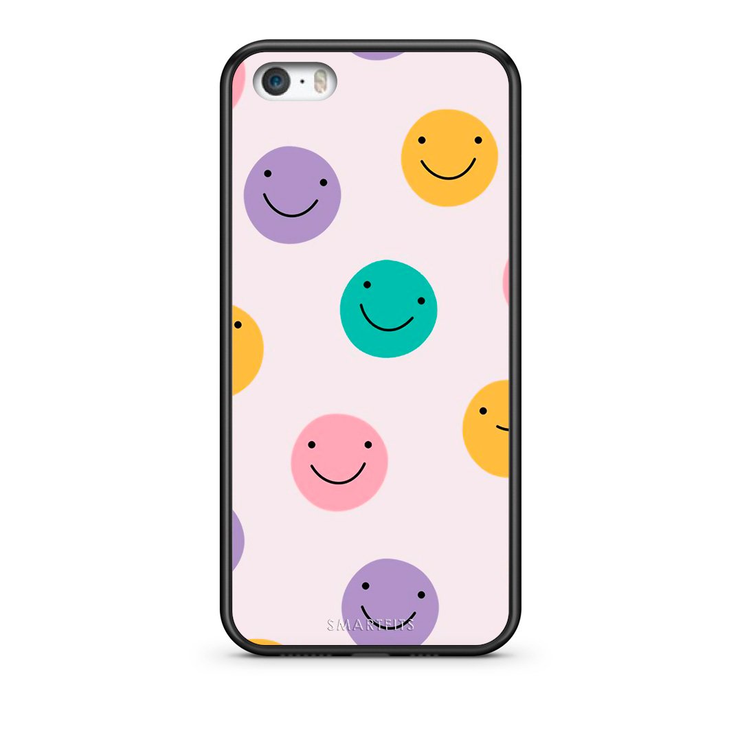 iPhone 5/5s/SE Smiley Faces θήκη από τη Smartfits με σχέδιο στο πίσω μέρος και μαύρο περίβλημα | Smartphone case with colorful back and black bezels by Smartfits