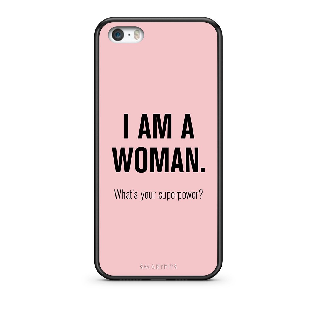 iPhone 5/5s/SE Superpower Woman θήκη από τη Smartfits με σχέδιο στο πίσω μέρος και μαύρο περίβλημα | Smartphone case with colorful back and black bezels by Smartfits