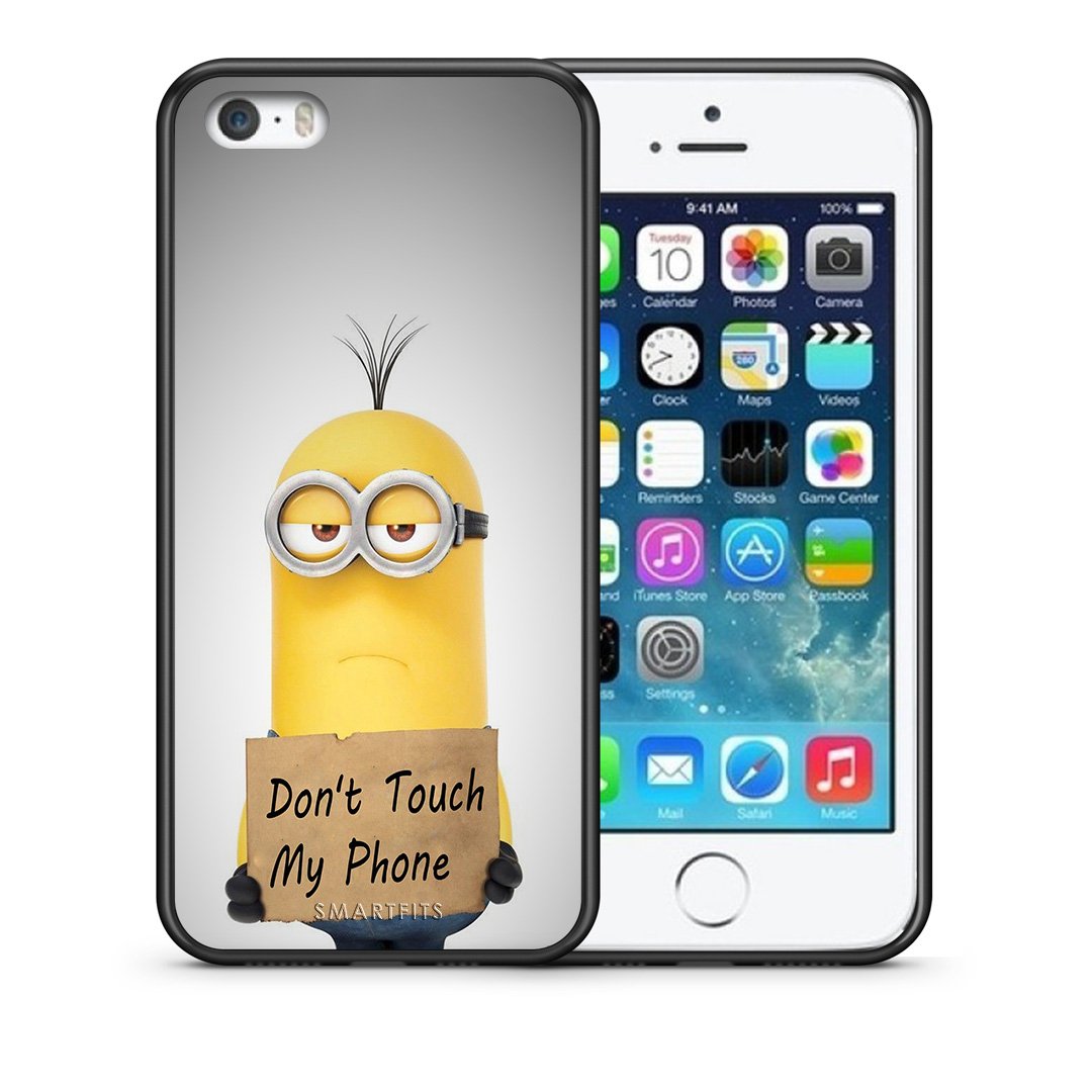 Θήκη iPhone 5/5s/SE Minion Text από τη Smartfits με σχέδιο στο πίσω μέρος και μαύρο περίβλημα | iPhone 5/5s/SE Minion Text case with colorful back and black bezels