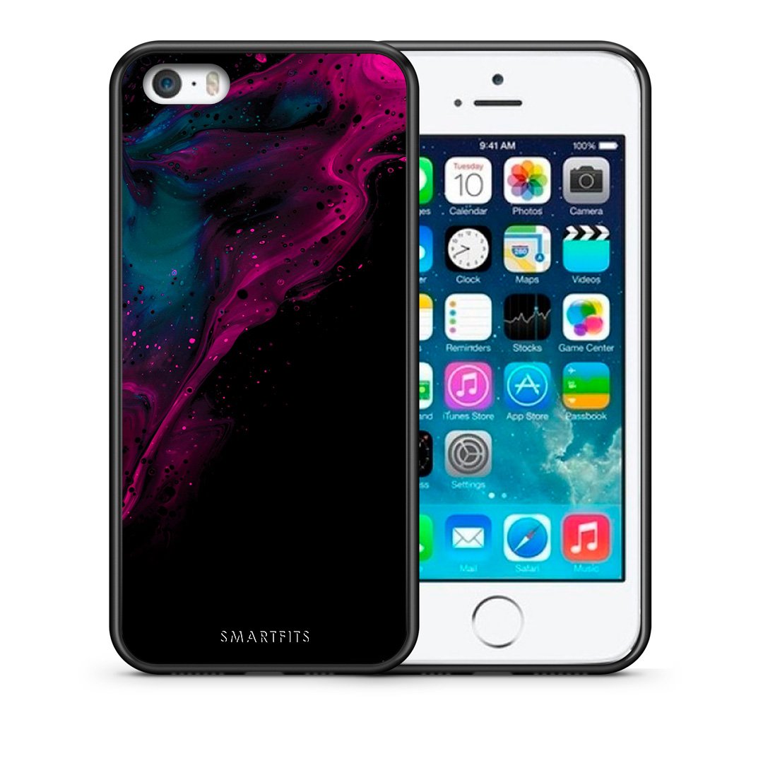 Θήκη iPhone 5/5s/SE Pink Black Watercolor από τη Smartfits με σχέδιο στο πίσω μέρος και μαύρο περίβλημα | iPhone 5/5s/SE Pink Black Watercolor case with colorful back and black bezels