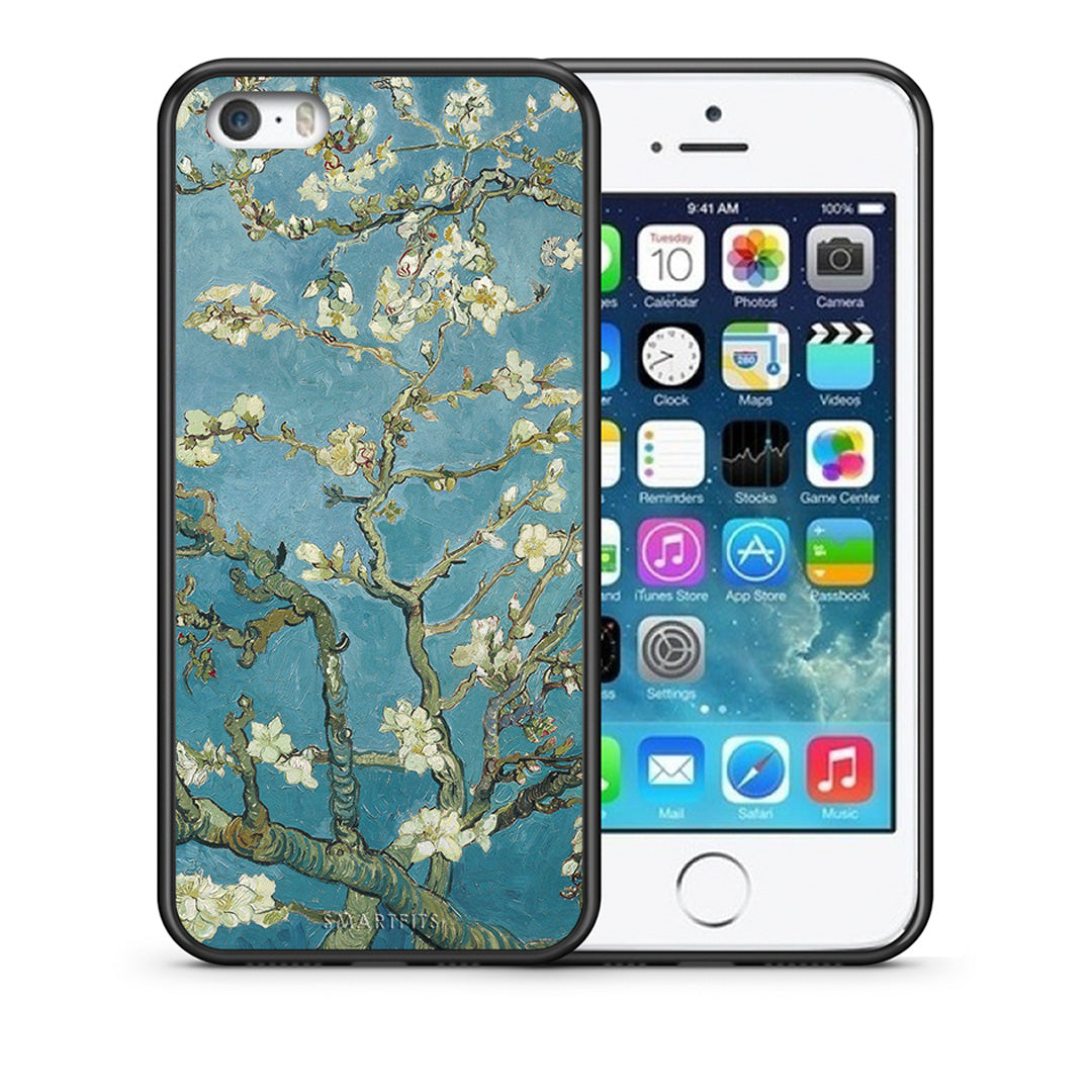 Θήκη iPhone 5/5s/SE White Blossoms από τη Smartfits με σχέδιο στο πίσω μέρος και μαύρο περίβλημα | iPhone 5/5s/SE White Blossoms case with colorful back and black bezels