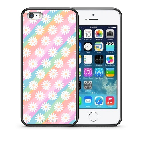 Θήκη iPhone 5/5s/SE White Daisies από τη Smartfits με σχέδιο στο πίσω μέρος και μαύρο περίβλημα | iPhone 5/5s/SE White Daisies case with colorful back and black bezels