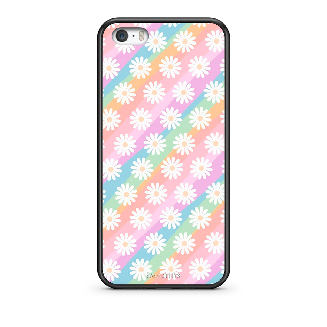 iPhone 5/5s/SE White Daisies θήκη από τη Smartfits με σχέδιο στο πίσω μέρος και μαύρο περίβλημα | Smartphone case with colorful back and black bezels by Smartfits