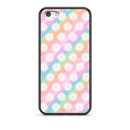 iPhone 5/5s/SE White Daisies θήκη από τη Smartfits με σχέδιο στο πίσω μέρος και μαύρο περίβλημα | Smartphone case with colorful back and black bezels by Smartfits