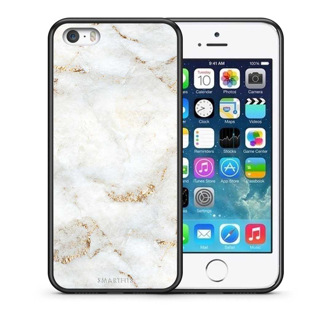 Θήκη iPhone 5/5s/SE White Gold Marble από τη Smartfits με σχέδιο στο πίσω μέρος και μαύρο περίβλημα | iPhone 5/5s/SE White Gold Marble case with colorful back and black bezels