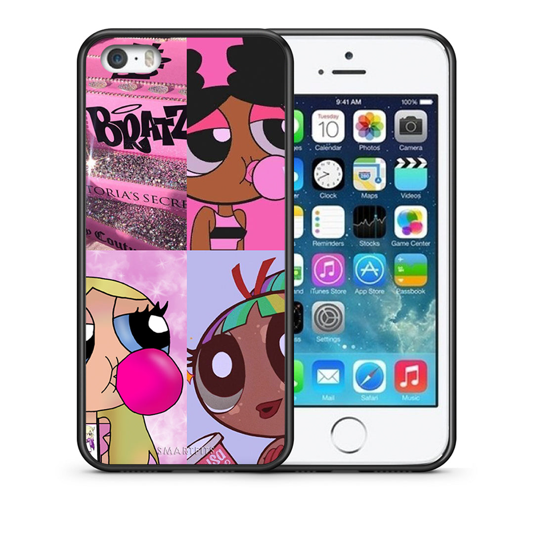 Θήκη Αγίου Βαλεντίνου iPhone 5 / 5s / SE Bubble Girls από τη Smartfits με σχέδιο στο πίσω μέρος και μαύρο περίβλημα | iPhone 5 / 5s / SE Bubble Girls case with colorful back and black bezels