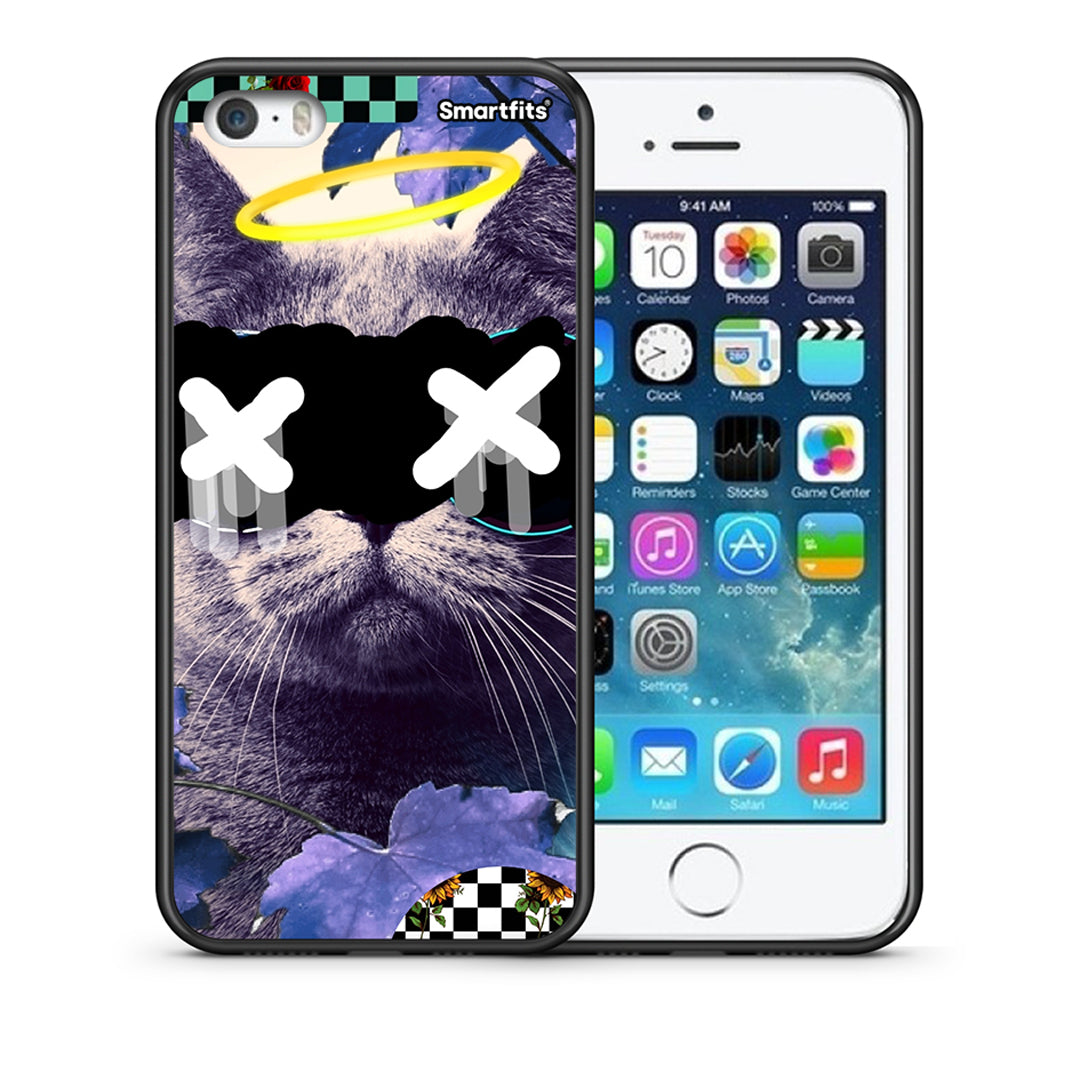 Θήκη iPhone 5/5s/SE Cat Collage από τη Smartfits με σχέδιο στο πίσω μέρος και μαύρο περίβλημα | iPhone 5/5s/SE Cat Collage case with colorful back and black bezels