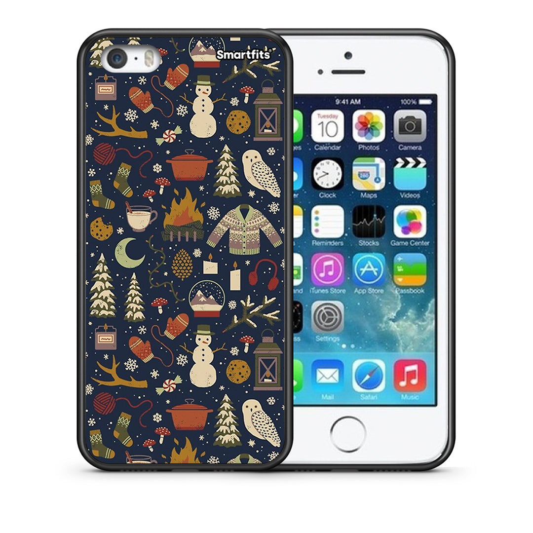 Θήκη iPhone 5/5s/SE Christmas Elements από τη Smartfits με σχέδιο στο πίσω μέρος και μαύρο περίβλημα | iPhone 5/5s/SE Christmas Elements case with colorful back and black bezels