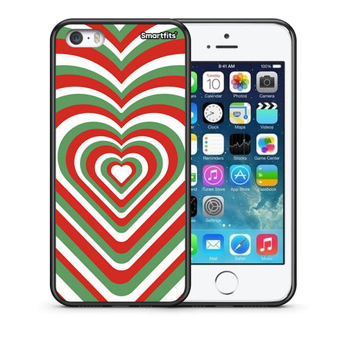Θήκη iPhone 5/5s/SE Christmas Hearts από τη Smartfits με σχέδιο στο πίσω μέρος και μαύρο περίβλημα | iPhone 5/5s/SE Christmas Hearts case with colorful back and black bezels
