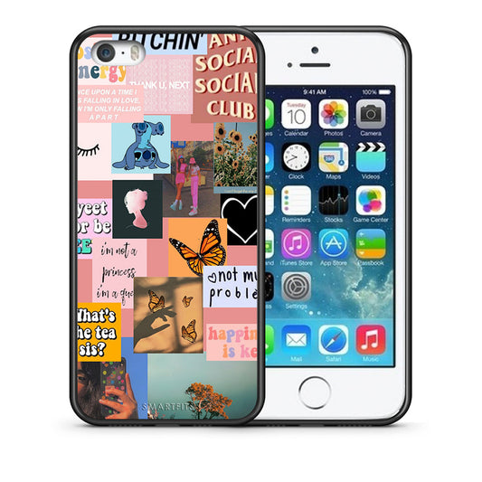 Θήκη Αγίου Βαλεντίνου iPhone 5 / 5s / SE Collage Bitchin από τη Smartfits με σχέδιο στο πίσω μέρος και μαύρο περίβλημα | iPhone 5 / 5s / SE Collage Bitchin case with colorful back and black bezels