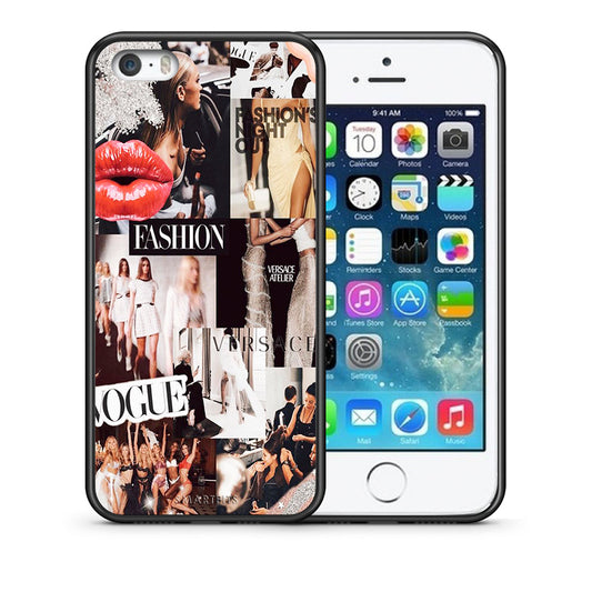 Θήκη Αγίου Βαλεντίνου iPhone 5 / 5s / SE Collage Fashion από τη Smartfits με σχέδιο στο πίσω μέρος και μαύρο περίβλημα | iPhone 5 / 5s / SE Collage Fashion case with colorful back and black bezels