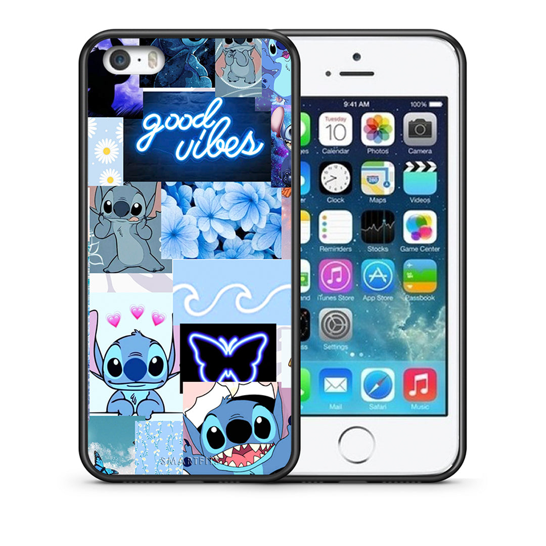 Θήκη Αγίου Βαλεντίνου iPhone 5 / 5s / SE Collage Good Vibes από τη Smartfits με σχέδιο στο πίσω μέρος και μαύρο περίβλημα | iPhone 5 / 5s / SE Collage Good Vibes case with colorful back and black bezels