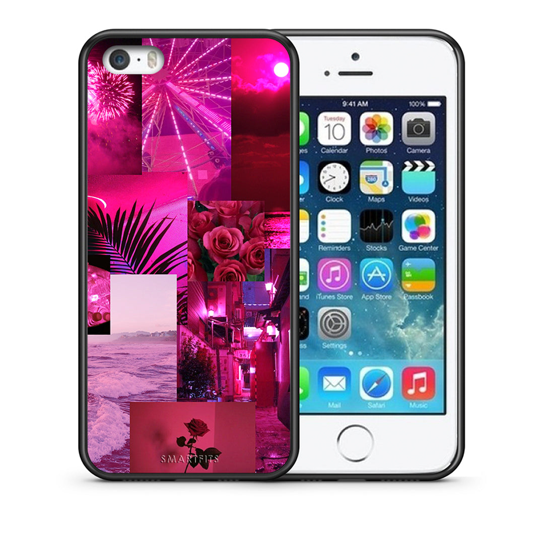 Θήκη Αγίου Βαλεντίνου iPhone 5 / 5s / SE Collage Red Roses από τη Smartfits με σχέδιο στο πίσω μέρος και μαύρο περίβλημα | iPhone 5 / 5s / SE Collage Red Roses case with colorful back and black bezels