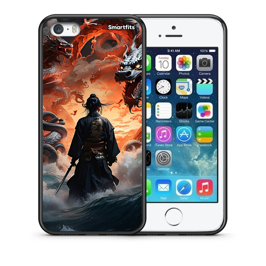 Θήκη iPhone 5/5s/SE Dragons Fight από τη Smartfits με σχέδιο στο πίσω μέρος και μαύρο περίβλημα | iPhone 5/5s/SE Dragons Fight case with colorful back and black bezels