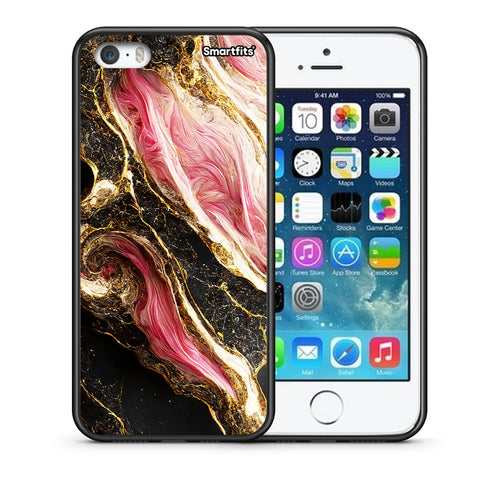 Θήκη iPhone 5/5s/SE Glamorous Pink Marble από τη Smartfits με σχέδιο στο πίσω μέρος και μαύρο περίβλημα | iPhone 5/5s/SE Glamorous Pink Marble case with colorful back and black bezels