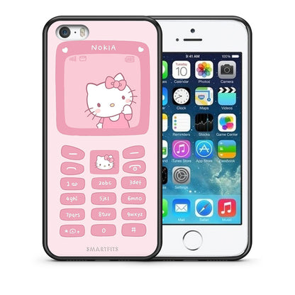 Θήκη Αγίου Βαλεντίνου iPhone 5 / 5s / SE Hello Kitten από τη Smartfits με σχέδιο στο πίσω μέρος και μαύρο περίβλημα | iPhone 5 / 5s / SE Hello Kitten case with colorful back and black bezels