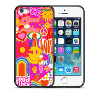 Thumbnail for Θήκη iPhone 5/5s/SE Hippie Love από τη Smartfits με σχέδιο στο πίσω μέρος και μαύρο περίβλημα | iPhone 5/5s/SE Hippie Love case with colorful back and black bezels