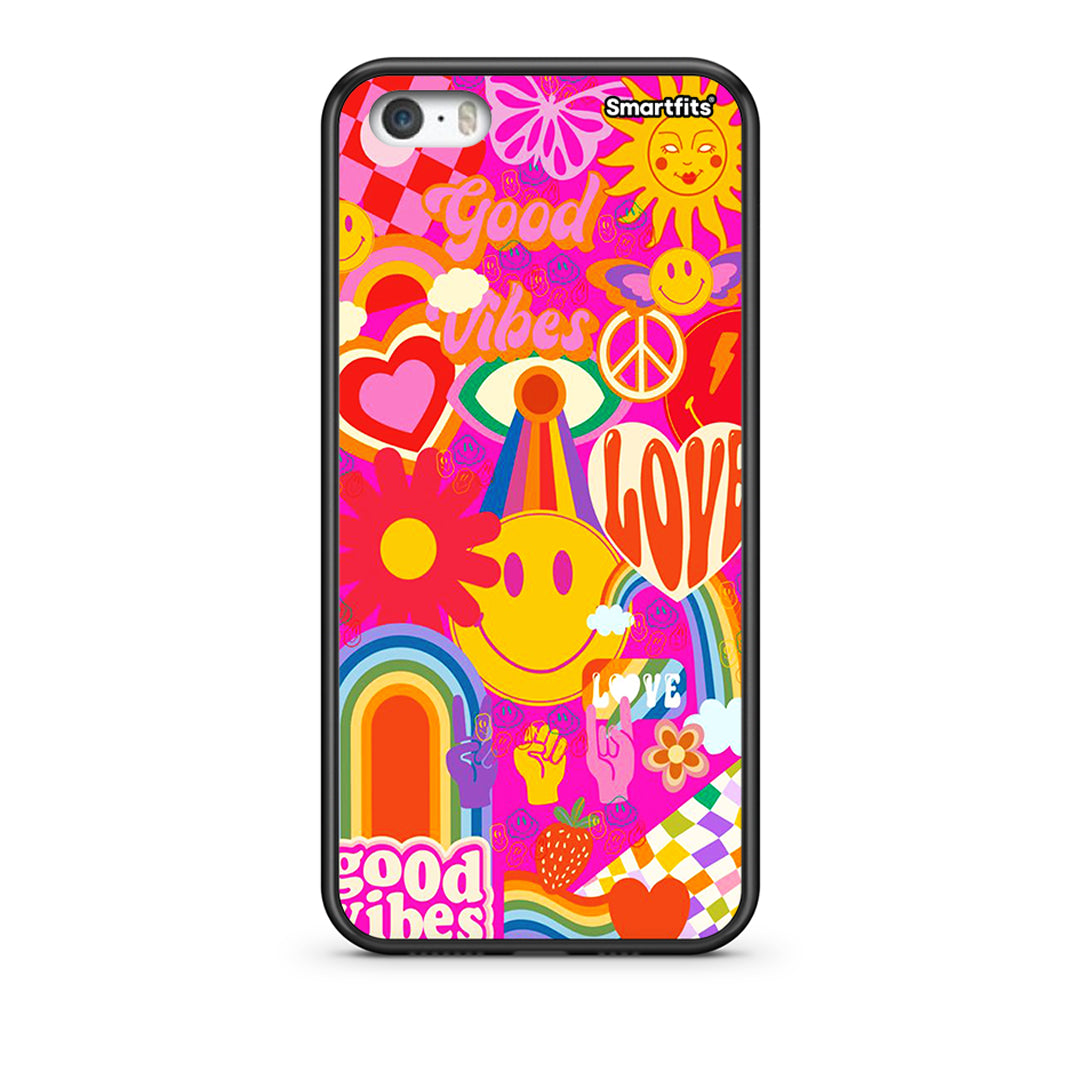 iPhone 5/5s/SE Hippie Love θήκη από τη Smartfits με σχέδιο στο πίσω μέρος και μαύρο περίβλημα | Smartphone case with colorful back and black bezels by Smartfits