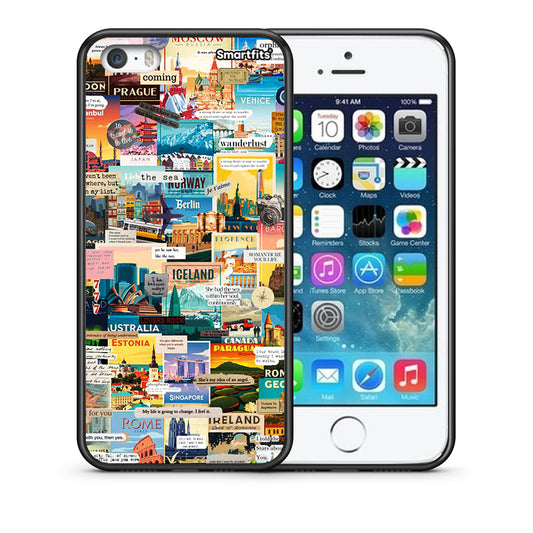 Θήκη iPhone 5/5s/SE Live To Travel από τη Smartfits με σχέδιο στο πίσω μέρος και μαύρο περίβλημα | iPhone 5/5s/SE Live To Travel case with colorful back and black bezels