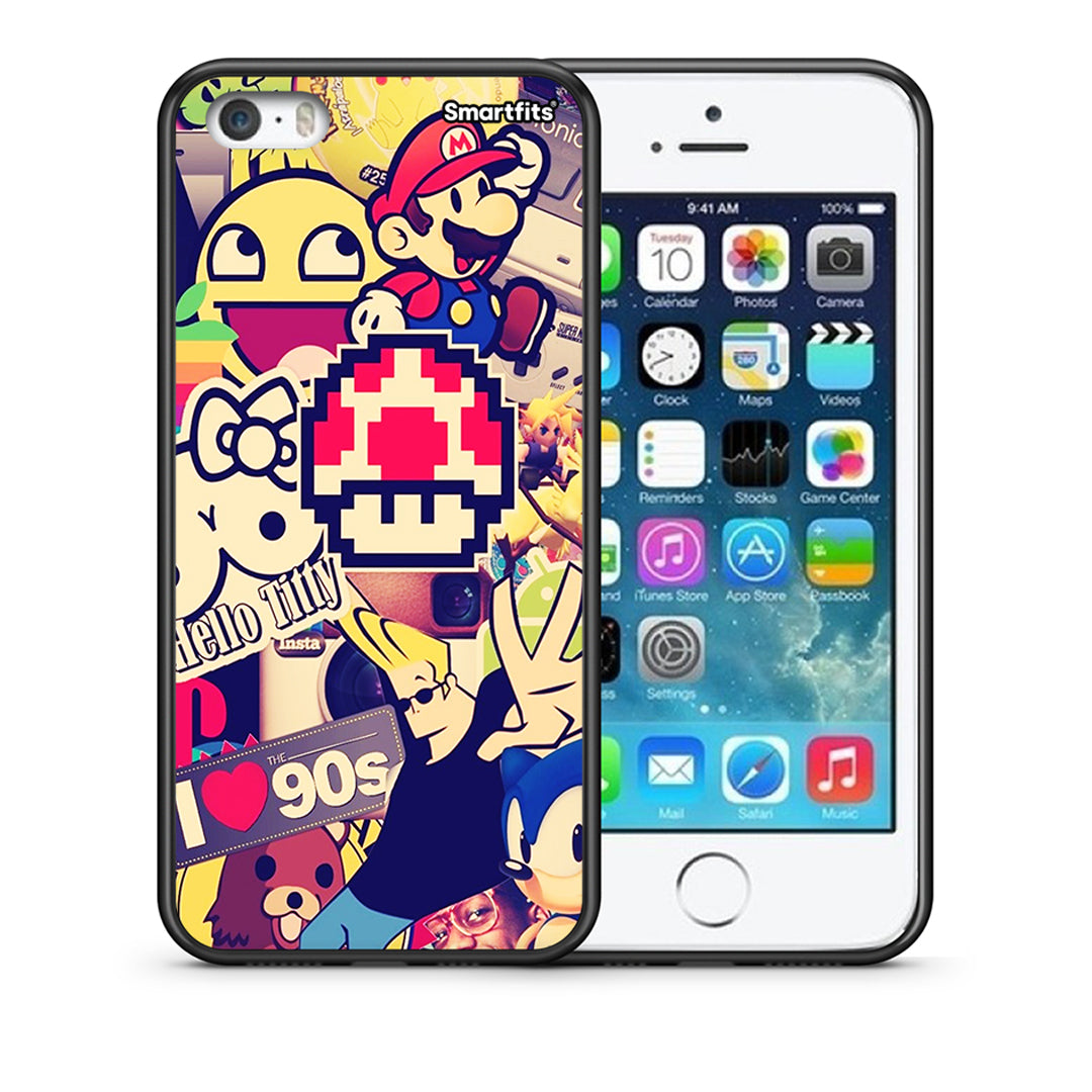 Θήκη iPhone 5/5s/SE Love The 90s από τη Smartfits με σχέδιο στο πίσω μέρος και μαύρο περίβλημα | iPhone 5/5s/SE Love The 90s case with colorful back and black bezels